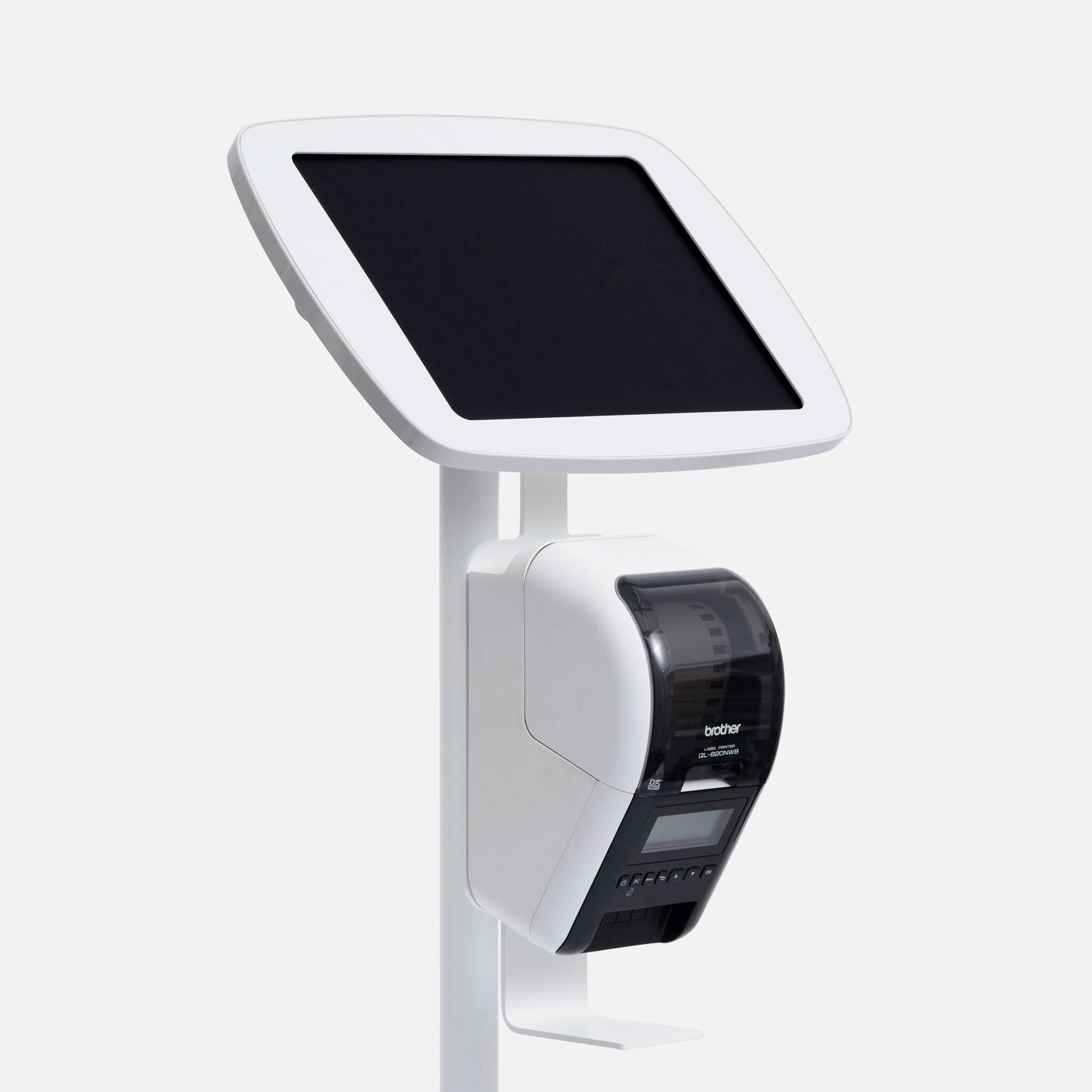 Bouncepad Original Elevate + Brother Printer Mount Tablet Floor Stand in white