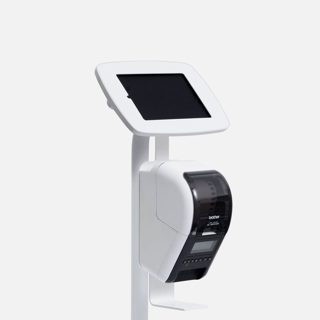 Bouncepad Original Elevate + Brother Printer Mount Tablet Floor Stand in white