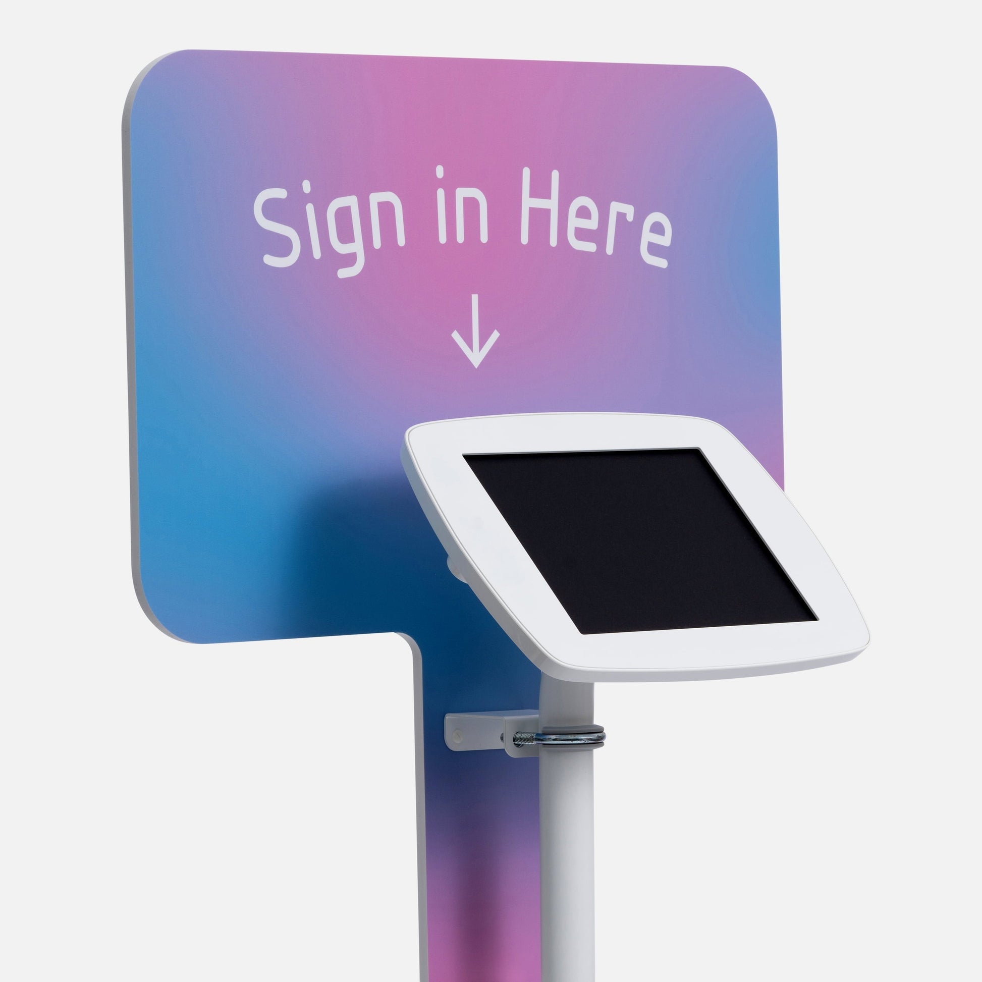 Bouncepad Original Elevate + Branding Board Tablet Floor Stand in white