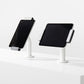 Bouncepad Clip Static 60 Tablet Desk Mount in white, portrait and landscape orientation
