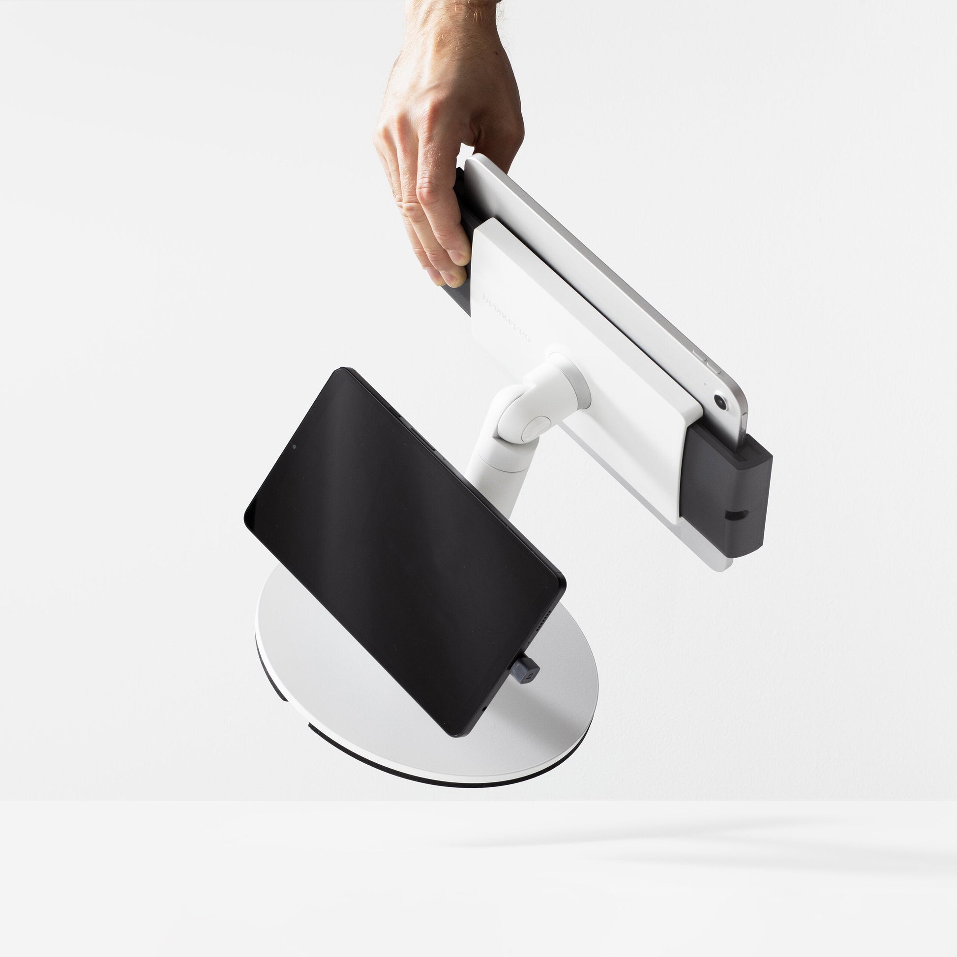 Bouncepad Clip Counter Twin Tablet Stand in white, front view