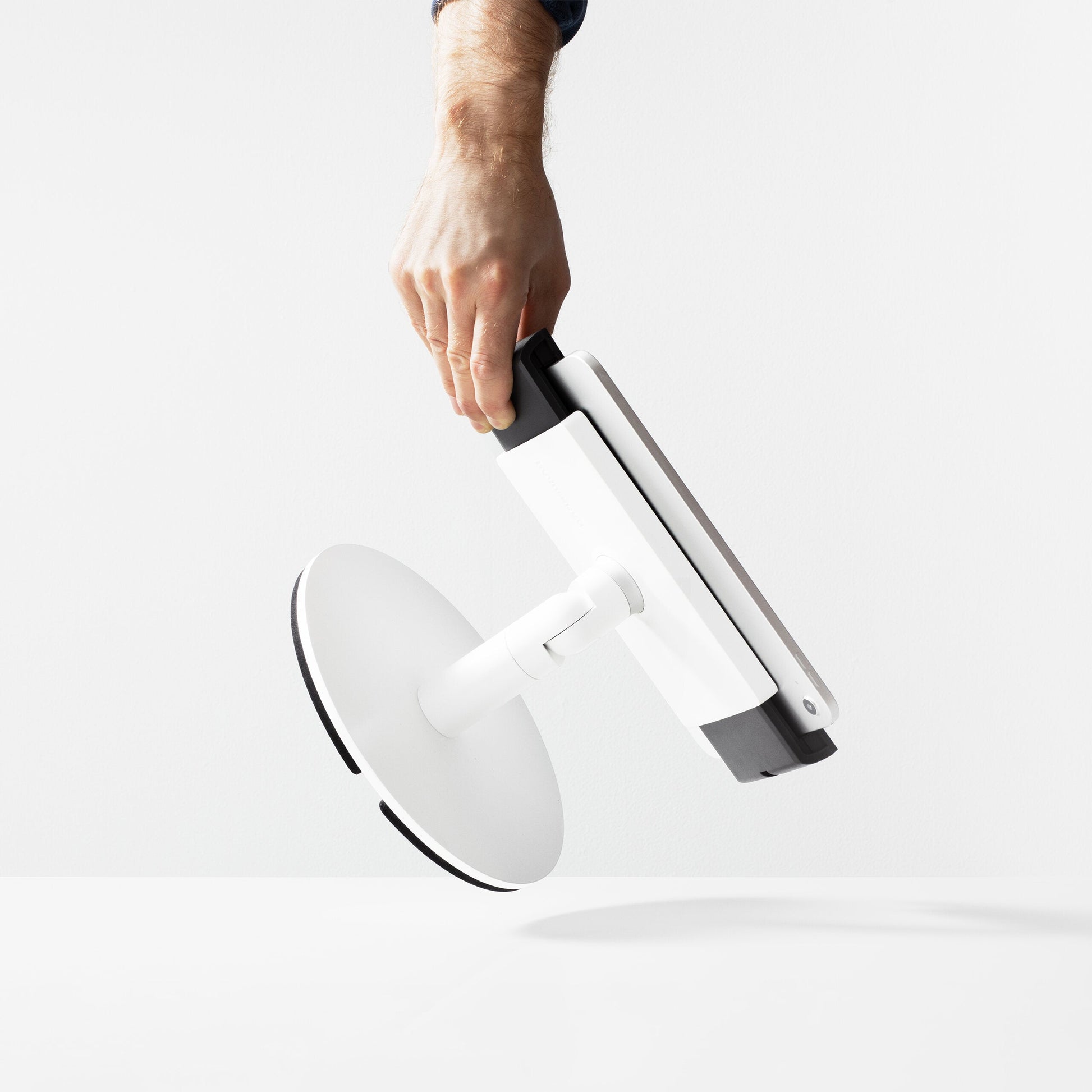 Bouncepad Clip Counter Twist-Mini Tablet Stand in white, front view