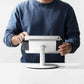 Bouncepad Clip Counter Twist-Mini Tablet Stand in white, front view, shown in use