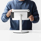 Bouncepad Clip Counter Twist Tablet Stand in white, front view, shown in use