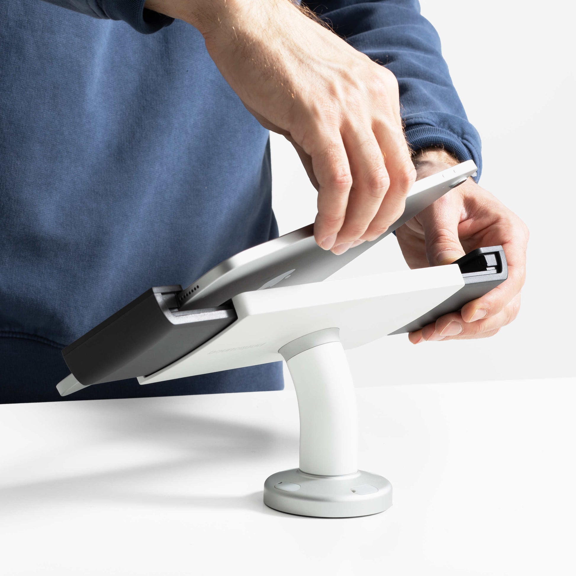 Bouncepad Clip Swivel Desk Tablet Desk Mount in white