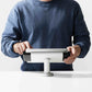 Bouncepad Clip Swivel Desk Tablet Desk Mount in white, shown in use