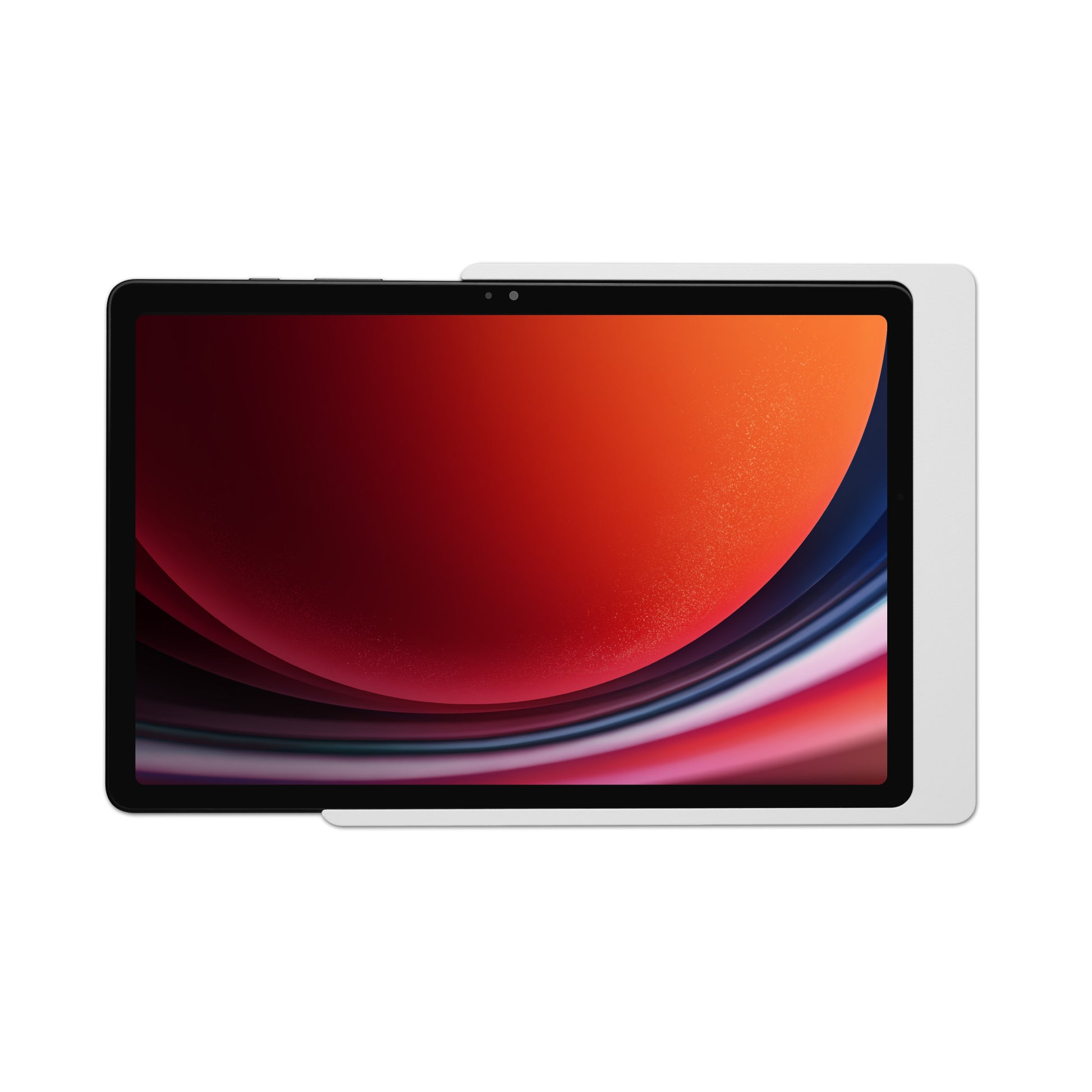 Displine Companion Wall Home Wall Mount for Samsung Galaxy Tab for Samsung Galaxy TAB A9 and TAB A11, in white, front view, with tablet installed