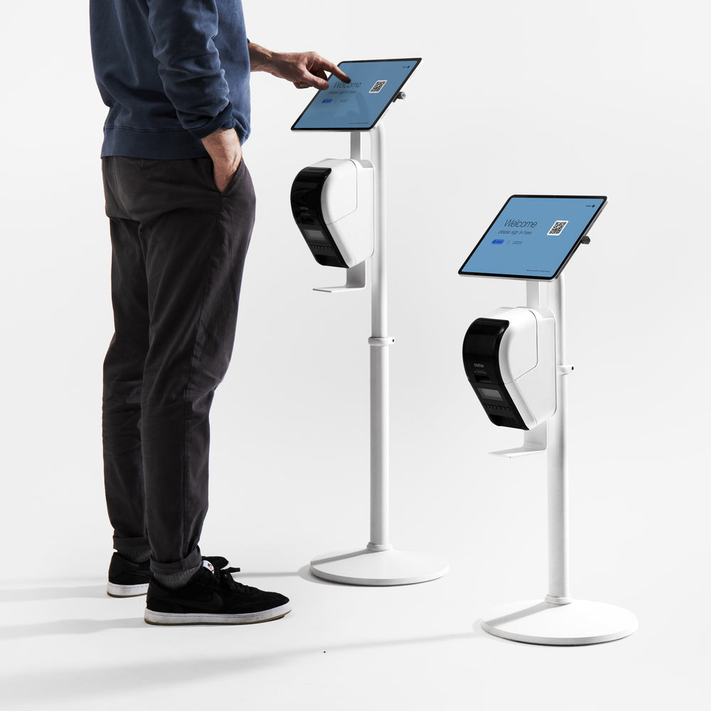 Bouncepad Core Elevate + Brother Printer Mount Tablet Floor Stand in white