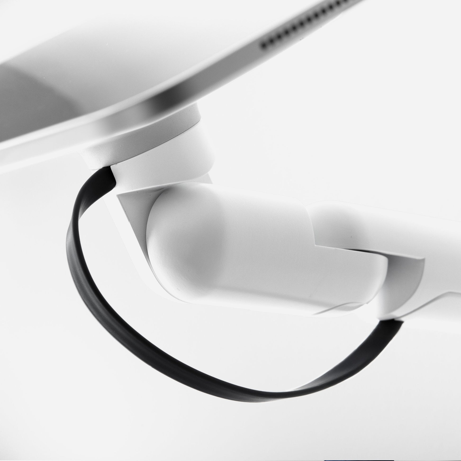 Bouncepad Core Reach Tablet Wall Mount in white, cable management, detail view