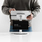 Bouncepad Core Counter Twin Tablet Stand in white, shown in use