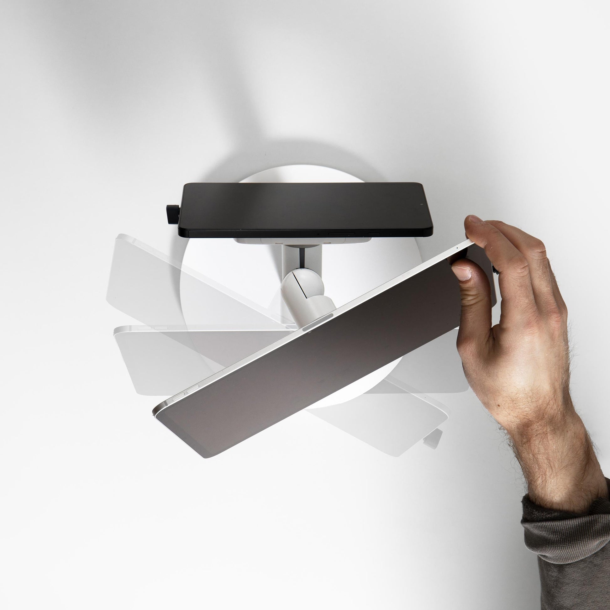 Bouncepad Core Counter Twin Tablet Stand in white, rotation feature