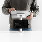 Bouncepad Core Twin Tablet Desk Mount in white, shown in use