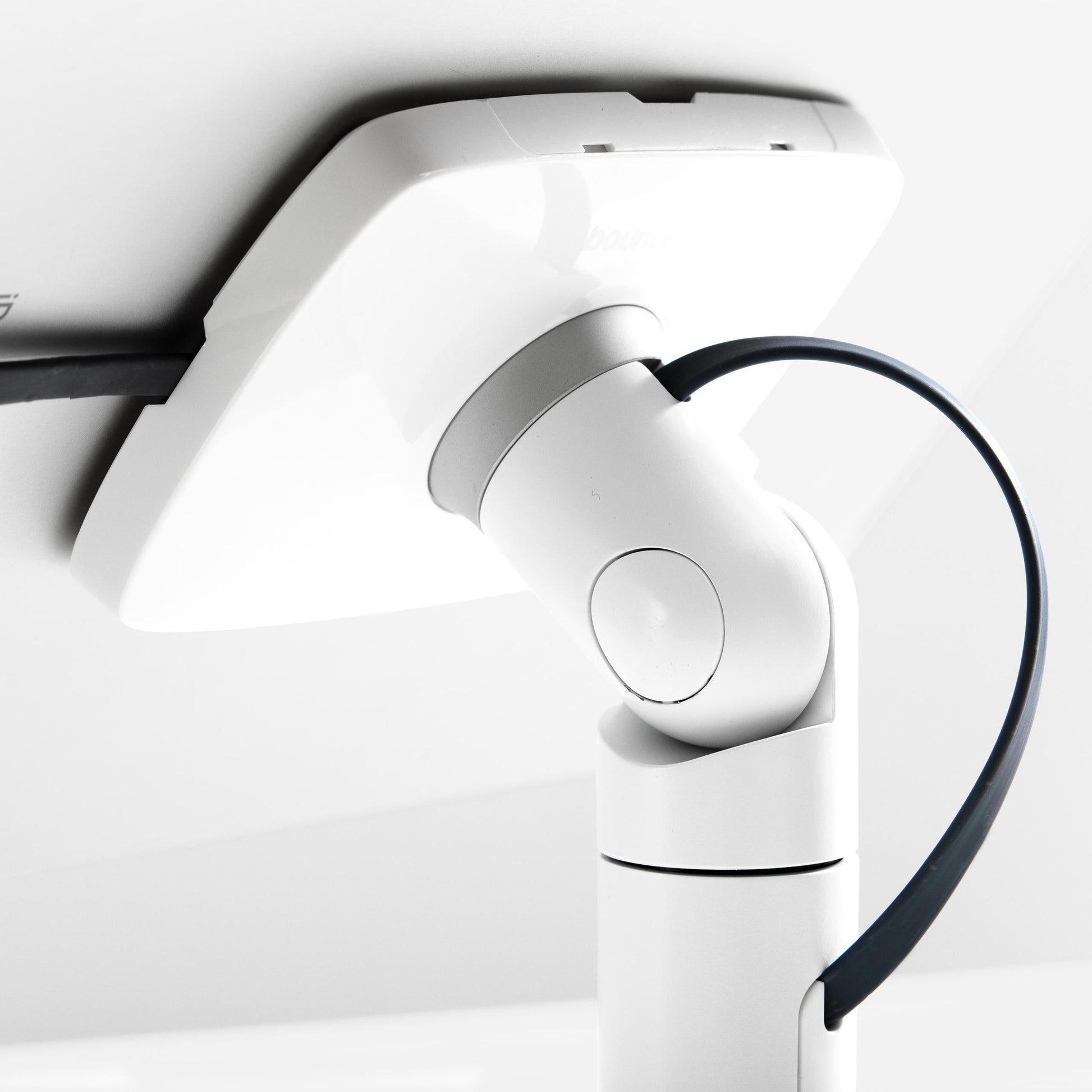 Bouncepad Core Twist-Mini Tablet Desk Mount in white, cable management, detail view
