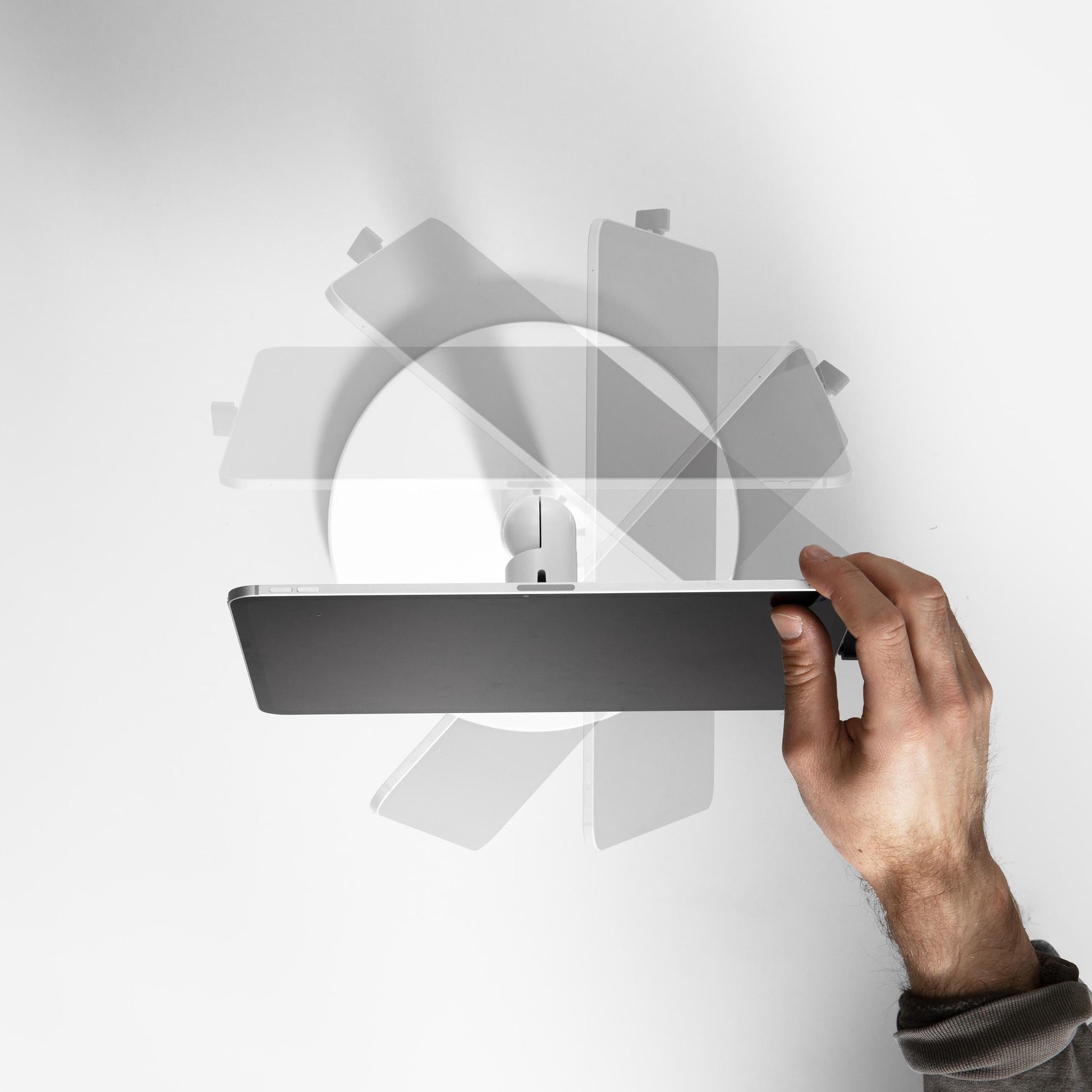 Bouncepad Core Counter Twist Tablet Stand in white, rotation feature