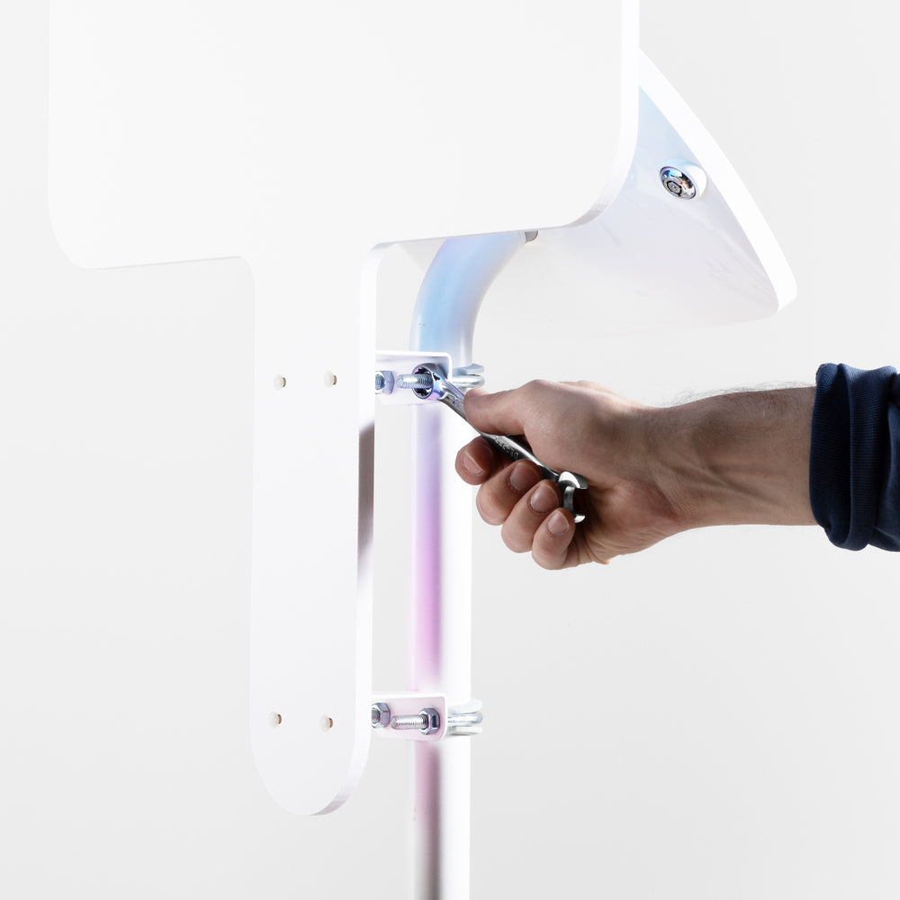 Bouncepad Original Elevate + Branding Board Tablet Floor Stand in white
