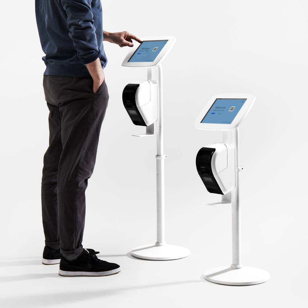 Bouncepad Original Elevate + Brother Printer Mount Tablet Floor Stand in white