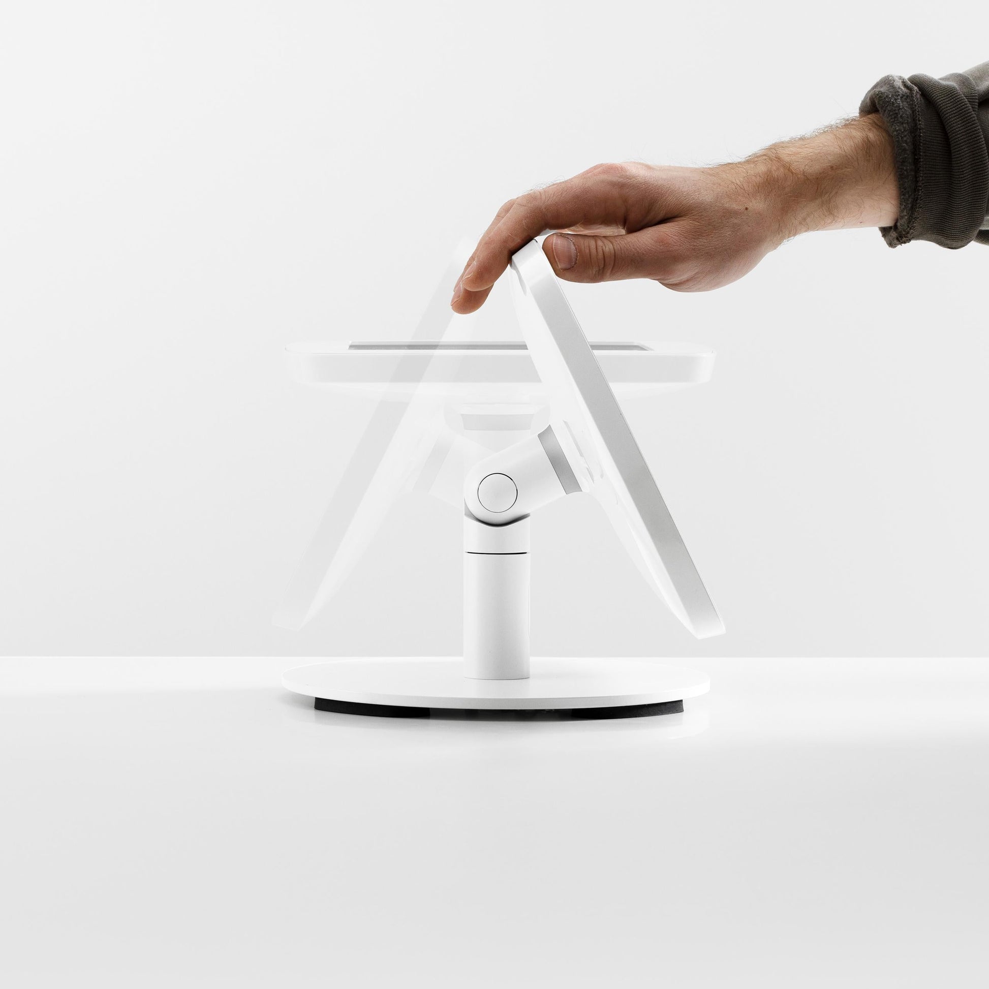 Bouncepad Original Counter Twist-Mini Tablet Stand in white, tilt and flip feature