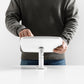 Bouncepad Original Twist-Mini Tablet Desk Mount in white, shown in use