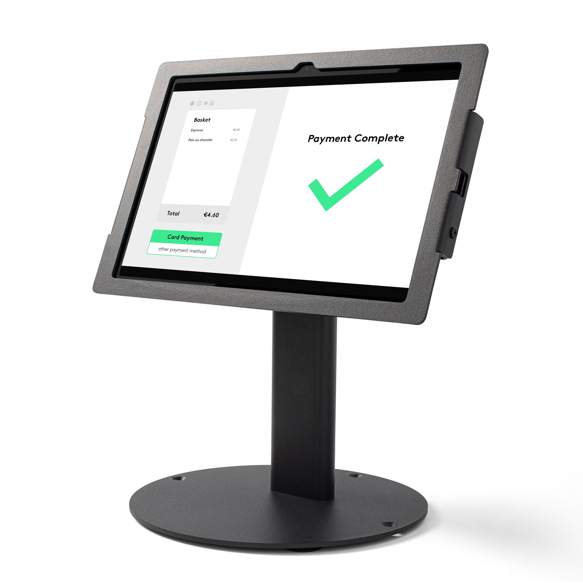 Tabdoq Lite Tablet Counter Stand Compatible with Samsung Tablets for Samsung Galaxy TAB A9 and TAB A11, in black, front view