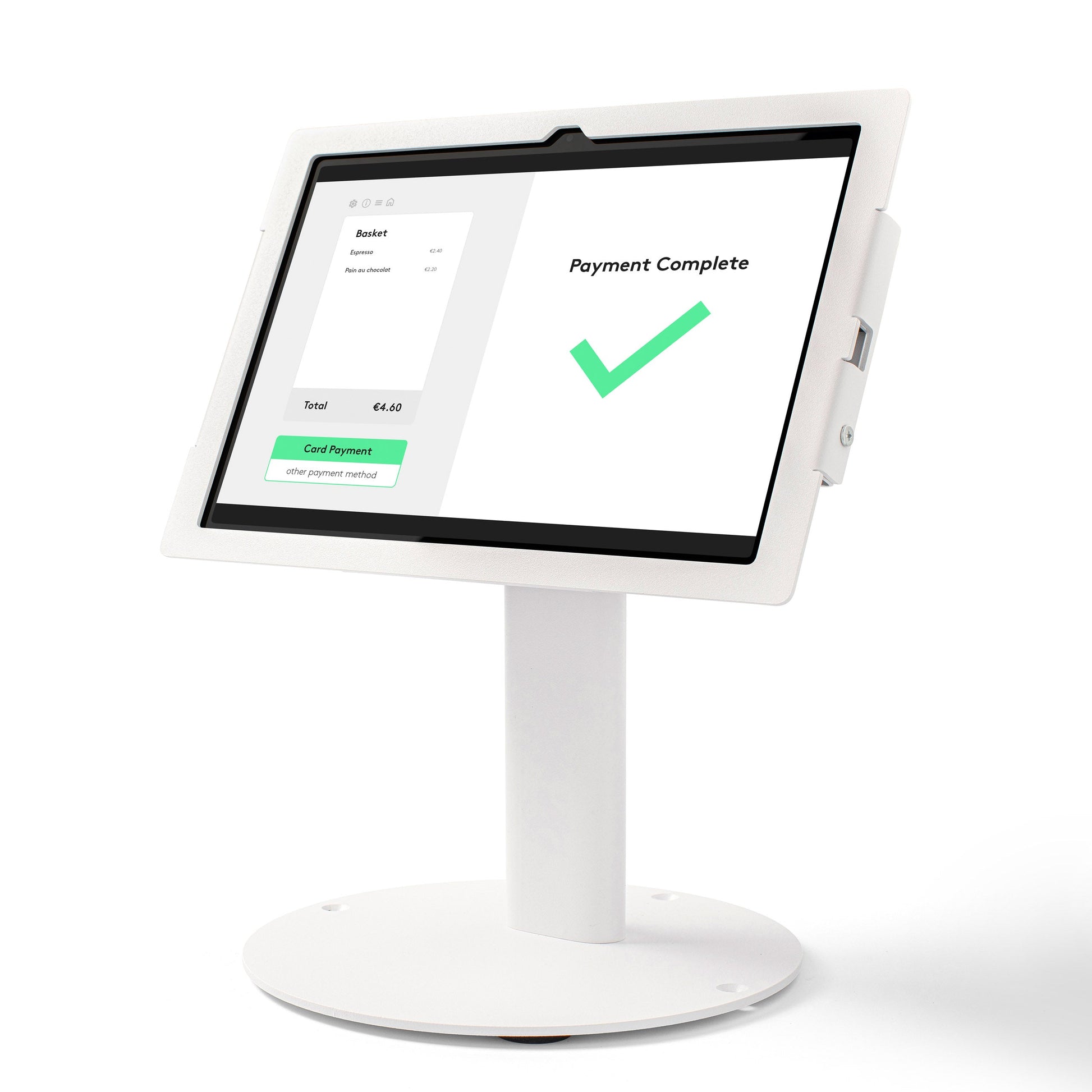 Tabdoq Lite Tablet Counter Stand Compatible with Samsung Tablets for Samsung Galaxy TAB A9 and TAB A11, in white, front view