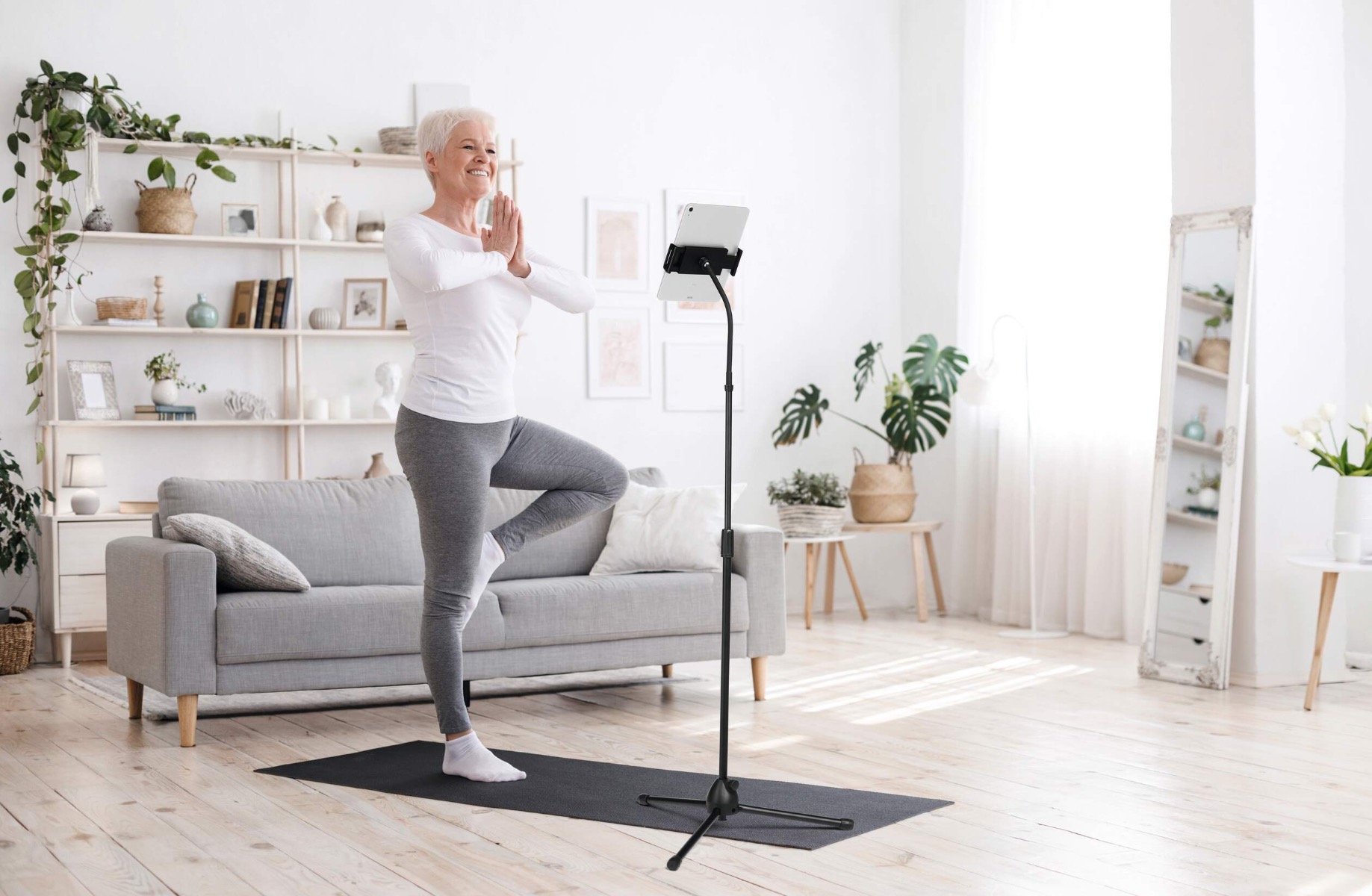 Telescopic Tablet Floor Stand with Flexible Arm